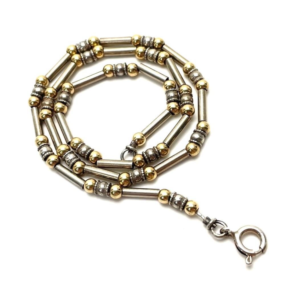 Vintage Sterling Silver Round and Tubular Beaded Necklace